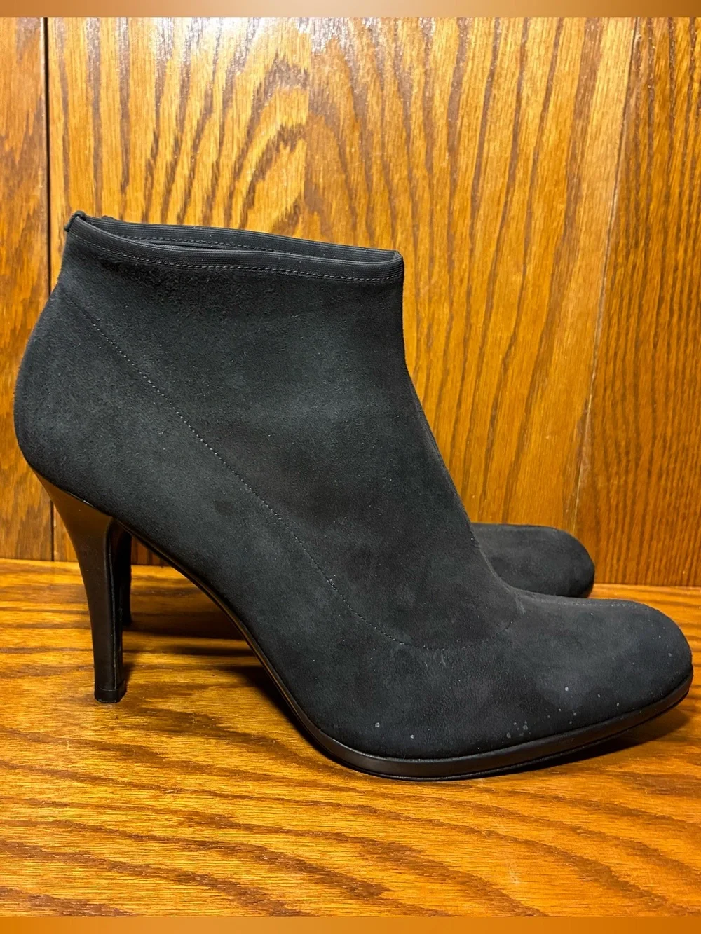 Stuart Weitzman Black Suede Stretch Ankle Booties Shimmery Heel Stiletto Size 10